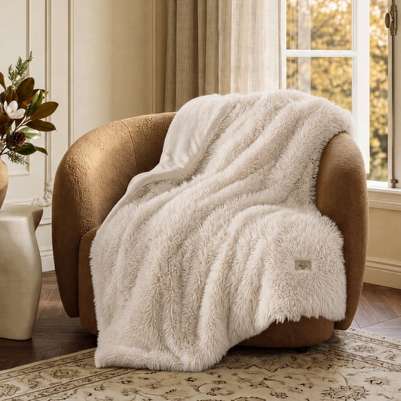 U by Bedsure Faux Fur Throw Blanket for Couch, Extra Soft Fuzzy Fluffy Shaggy Blanket, Warm Cozy Plush Fleece Throw, 50x60 Winter Blanket, Beige