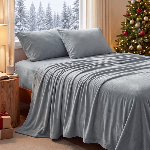 U by Bedsure Flannel Fleece Queen Sheets Set, 4 Pieces Deep Pockets ...