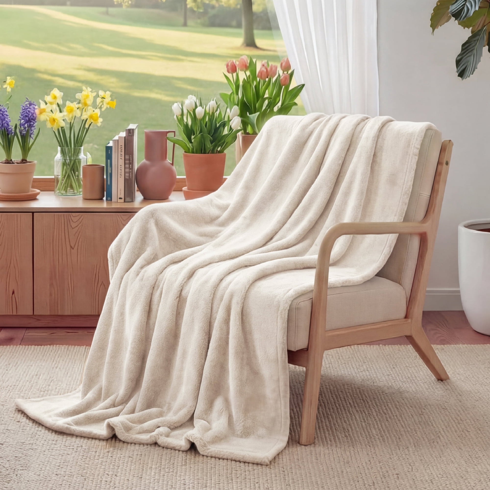 U by Bedsure Fleece Blankets Throw Size Cream, 300GSM Lightweight Plush Fuzzy Cozy Soft , 50x60 inches