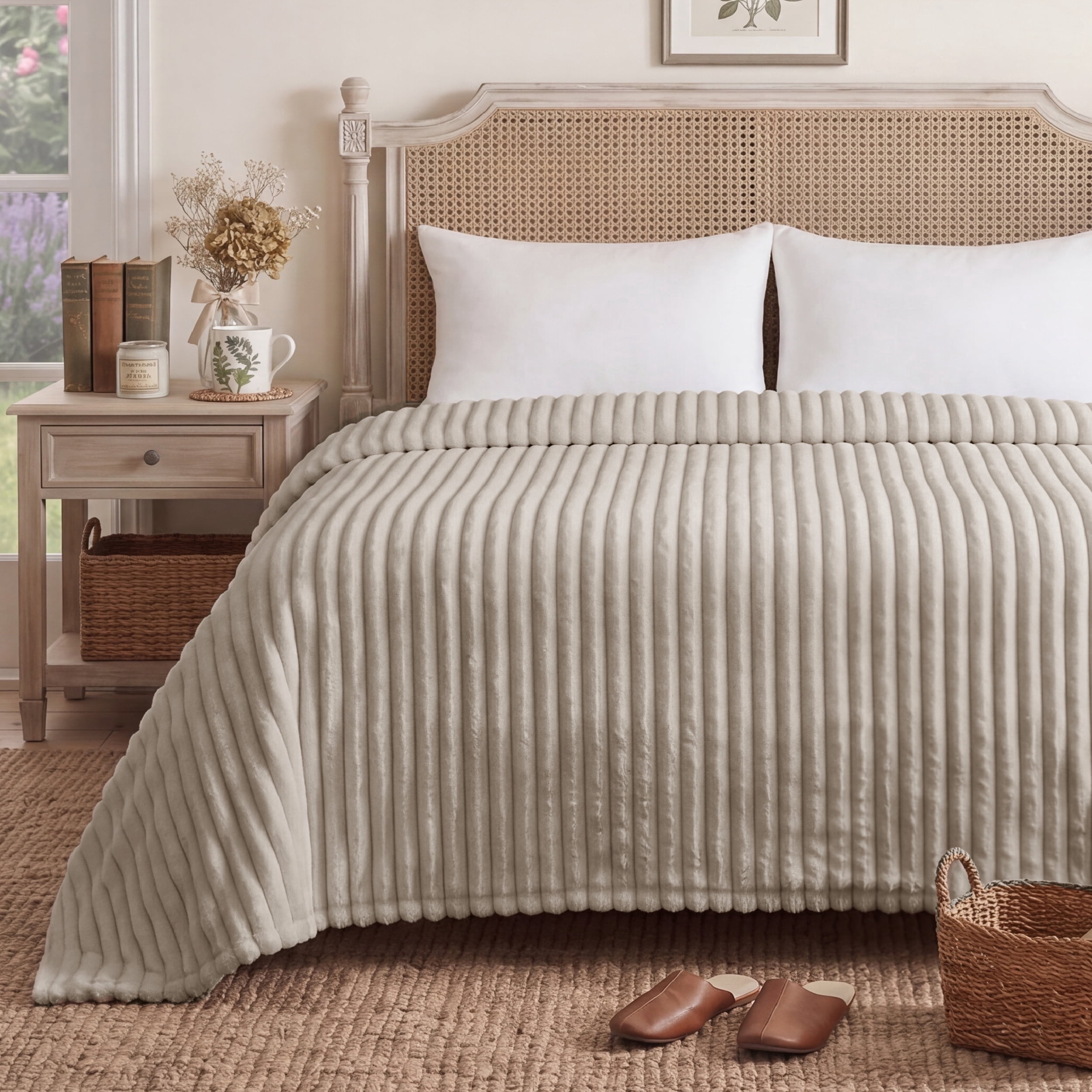 U Bedsure U by Bedsure Fleece Queen Blanket for Couch, Super Soft Cozy Blankets, for Women, Girls, 90x90 inches Linen
