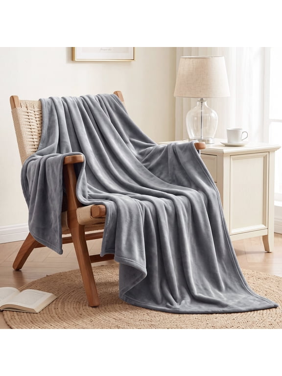 Fleece Throw Blanket for Couch Grey, Lightweight Plush Fuzzy Cozy Soft Blankets and Throws for Sofa, 50x60 inches