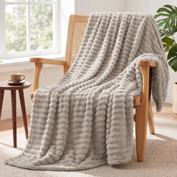 U by Bedsure GentleSoft Beige Throw Blanket for Couch - Cozy Soft Fleece Blankets for Women, Plush Fuzzy Throws for Girls, Bed & Travel, 50x60 Inches