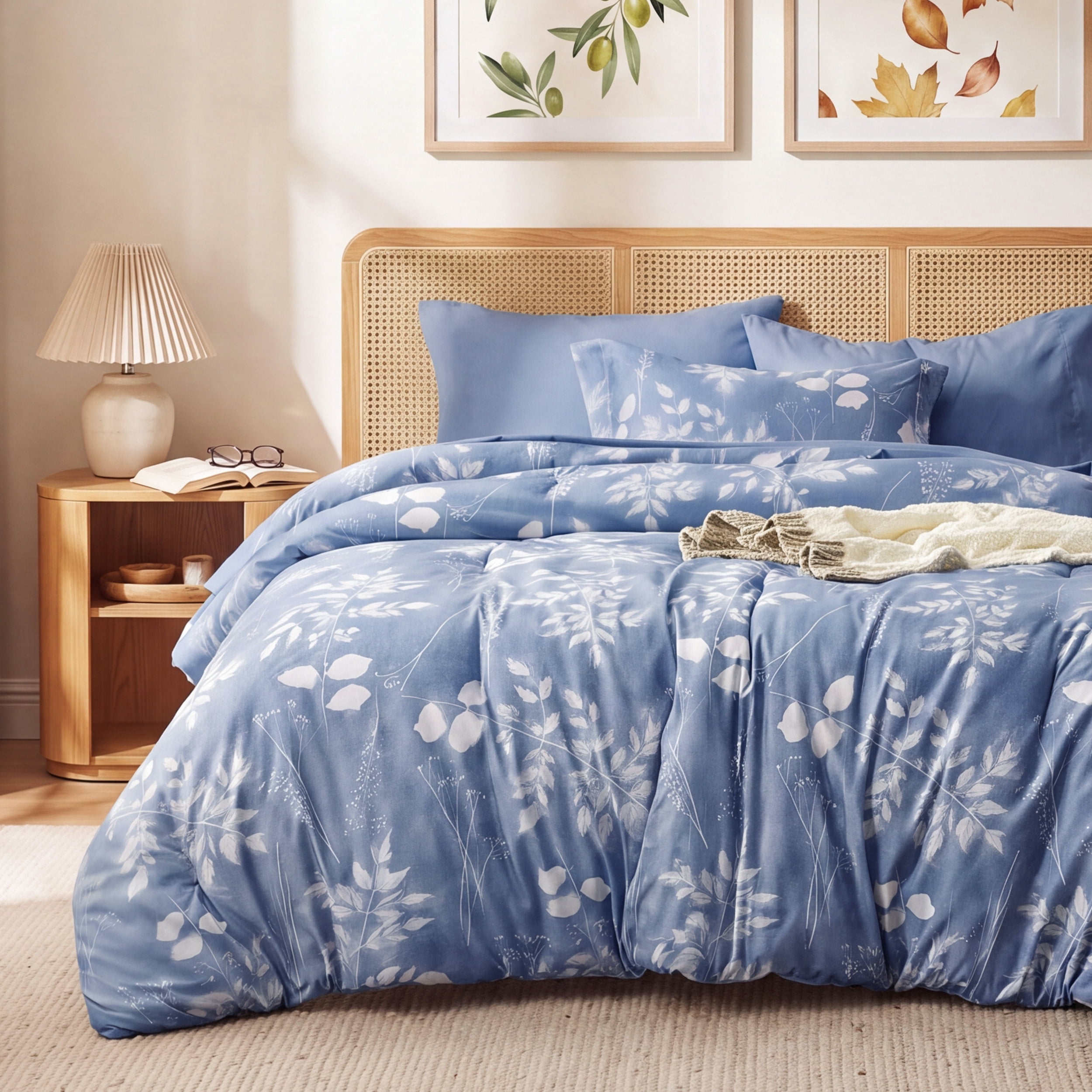 U Bedsure U by Bedsure Full Comforter Set Blue, Bed in a Bag Full Size Bedding, 7-Pieces Botanical Flowers Spring Comforter, Sheets, Pillowcases & Shams