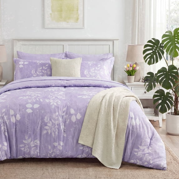 U by Bedsure Full Comforter Set Lavender, Bed in a Bag Full Size Bedding Purple, 7-Pieces Botanical Flowers Spring Comforter, Sheets, Pillowcases & Shams