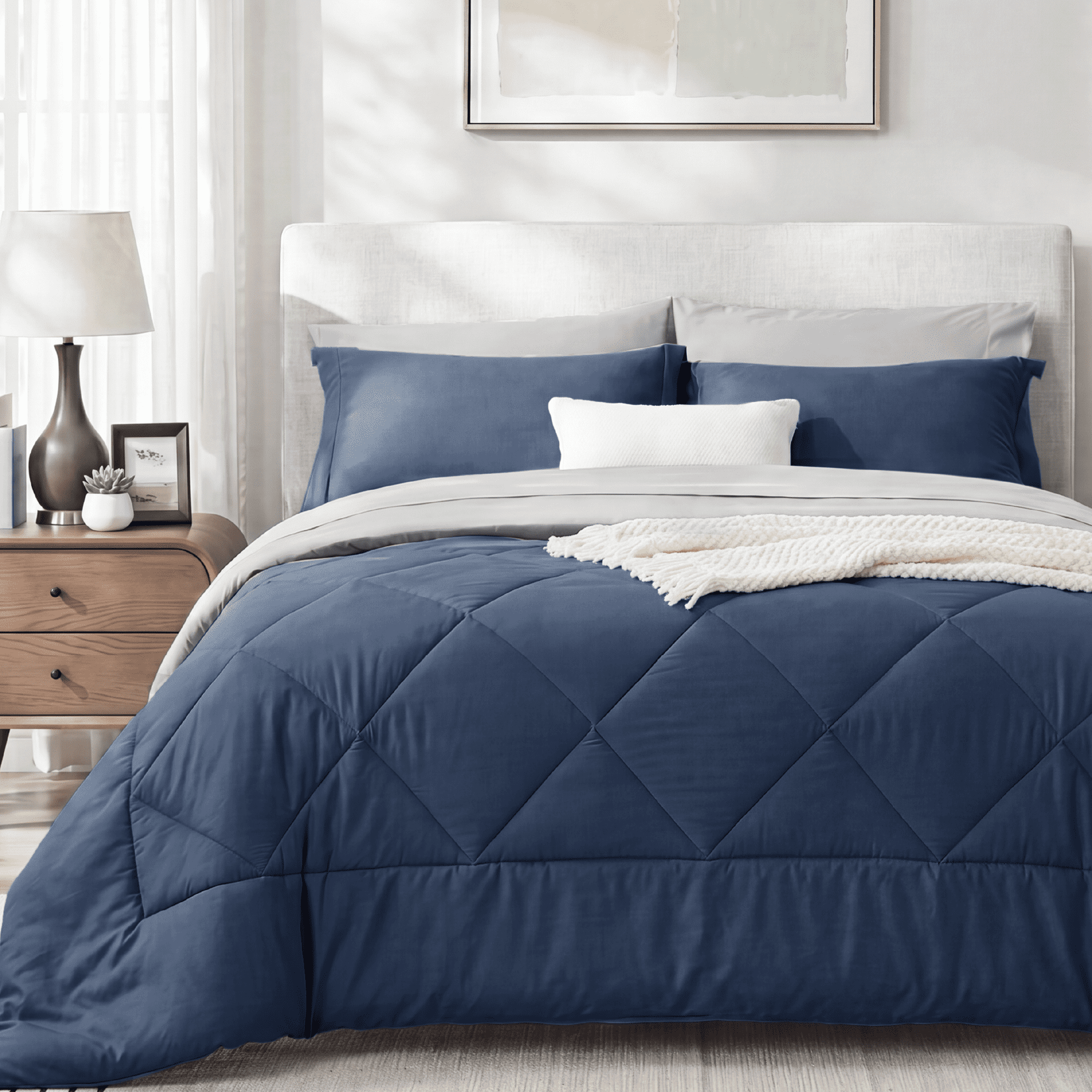 U Bedsure U by Bedsure Full Comforter Set,7 Pieces Bed in a Bag, Reversible Lightweight Bedding Set, Navy