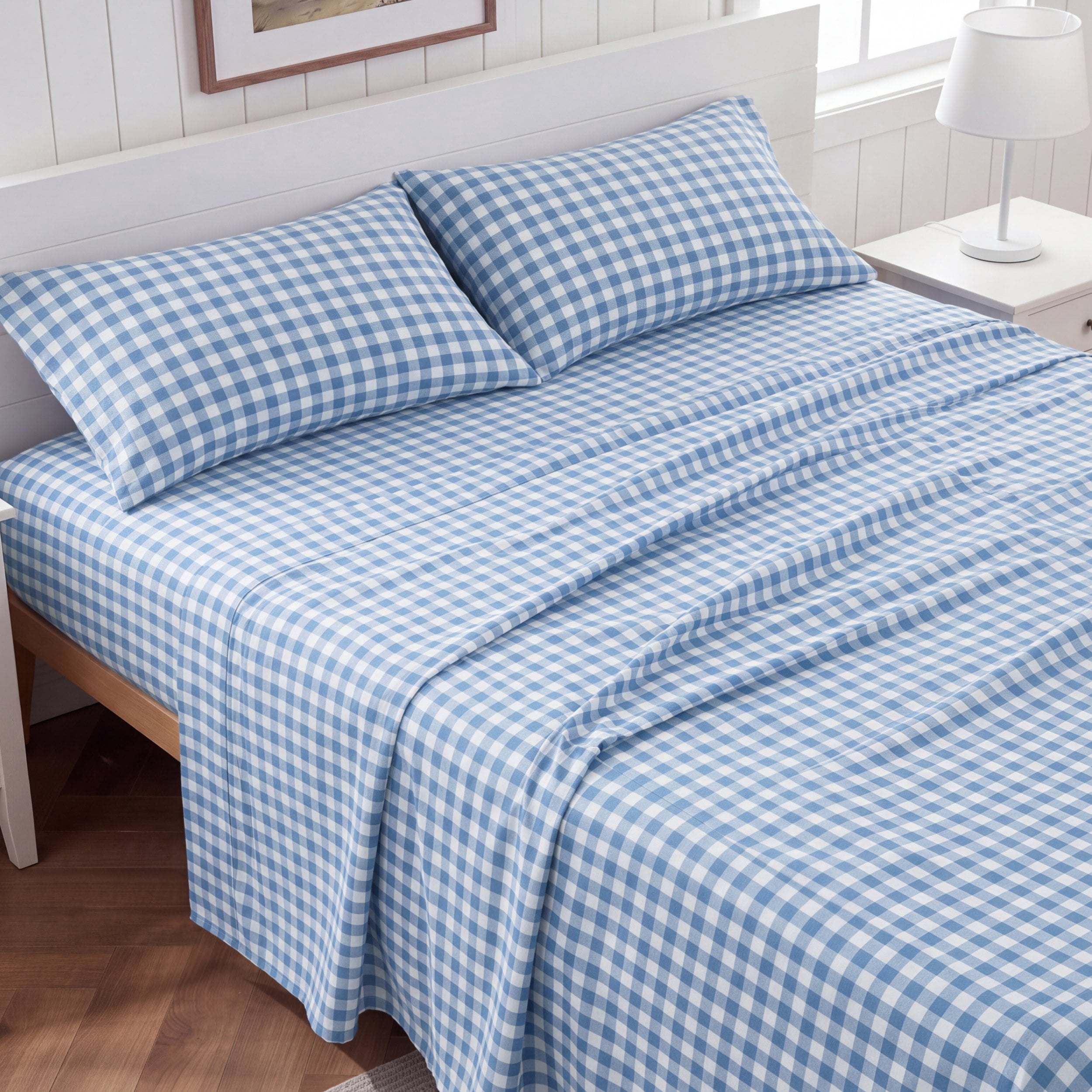 U Bedsure U by Bedsure Gingham Full Sheets, 4 Pieces 16" Deep Pockets Soft Prewashed Microfiber Plaid Bed Sheets Set, Blue