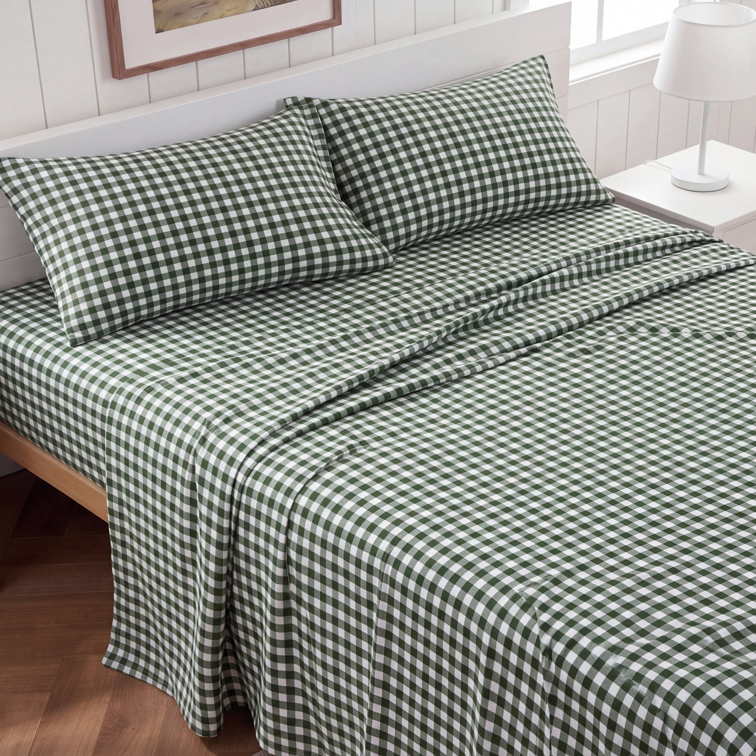 U Bedsure U by Bedsure Gingham Full Sheets, 4 Pieces 16" Deep Pockets Soft Prewashed Microfiber Plaid Bed Sheets Set, Olive Green