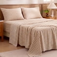 thumbnail image 1 of U by Bedsure Gingham Queen Sheets, 4 Pieces 16" Deep Pockets Soft Prewashed Microfiber Plaid Bed Sheets Set, Brown, 1 of 9
