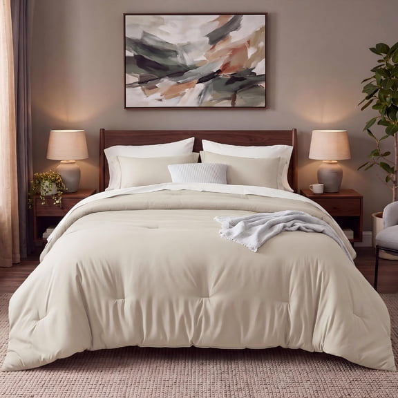 U by Bedsure King Comforter Set Beige, 7 Pieces Reversible Bed in a Bag, Boho Lightweight Bedding Set, Contrasting Design