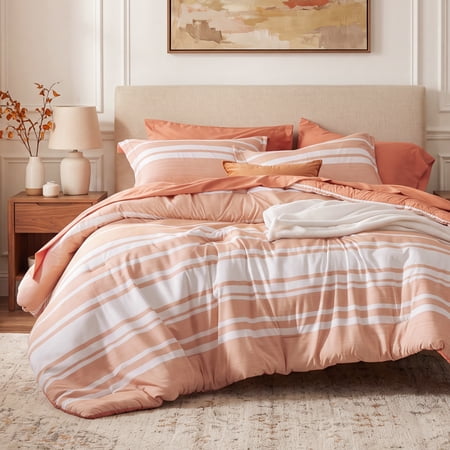 U by Bedsure King Comforter Set Burnt Orange, 7 Pieces Reversible Bed in a Bag, Striped Bedding Set, All-Season