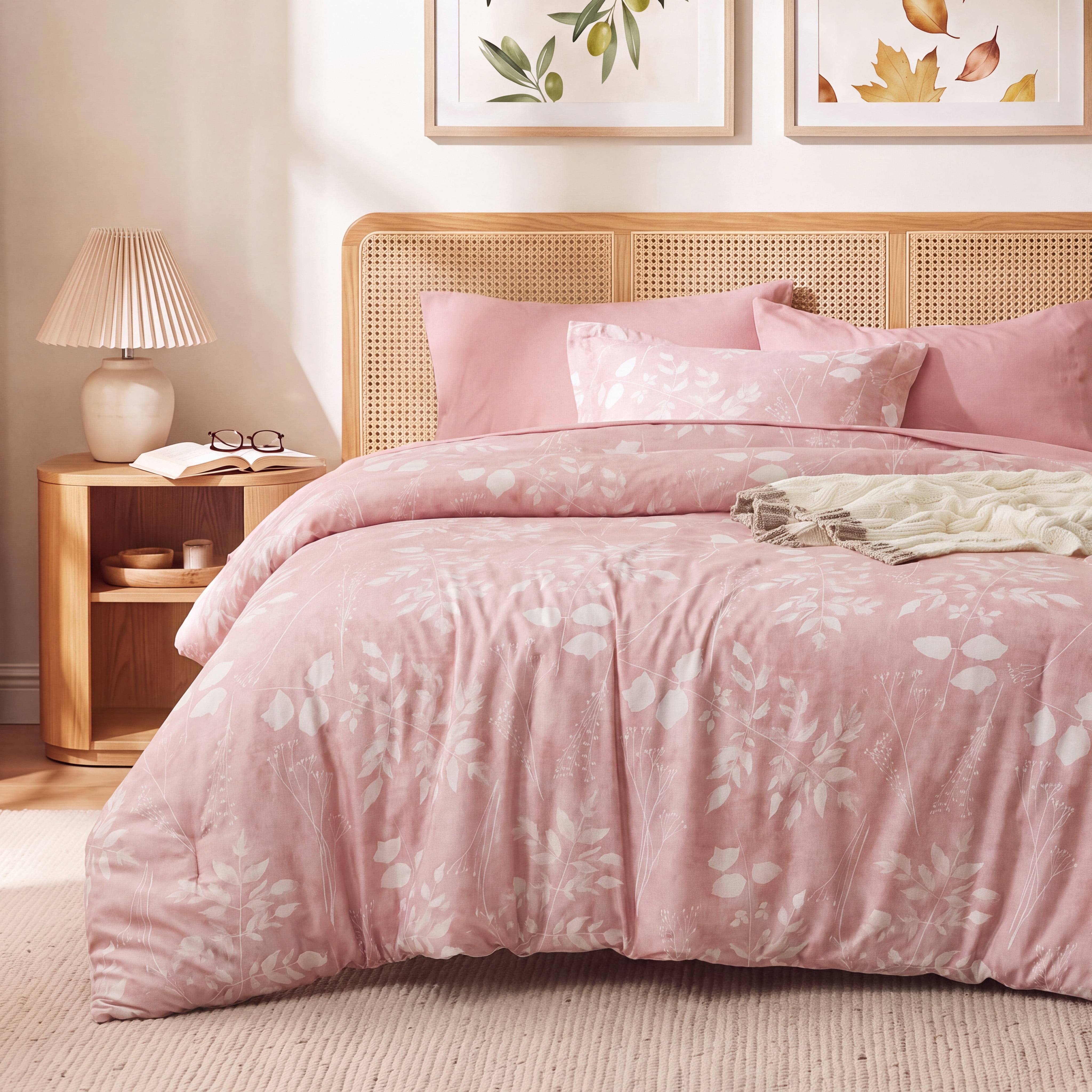 U Bedsure U by Bedsure King Comforter Set Pink, Bed in a Bag King Size Bedding, 7-Pieces Botanical Flowers Spring Comforter, Sheets, Pillowcases & Shams