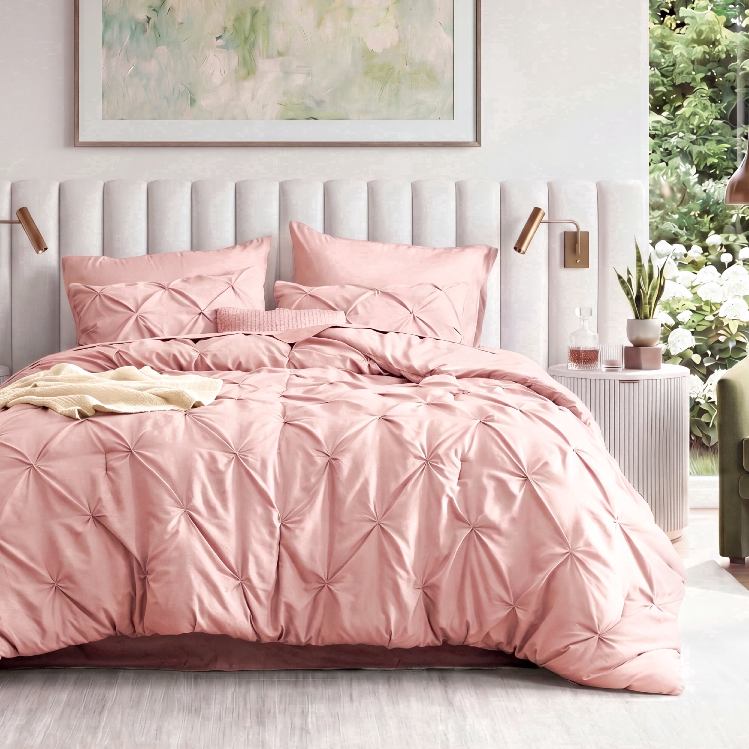 U Bedsure U by Bedsure King Comforter Set Pink, Bed in a Bag King Size Bedding Set, 7 Pieces Pinch Pleat All Season Comforter with Sheets, Pillowcases & Shams
