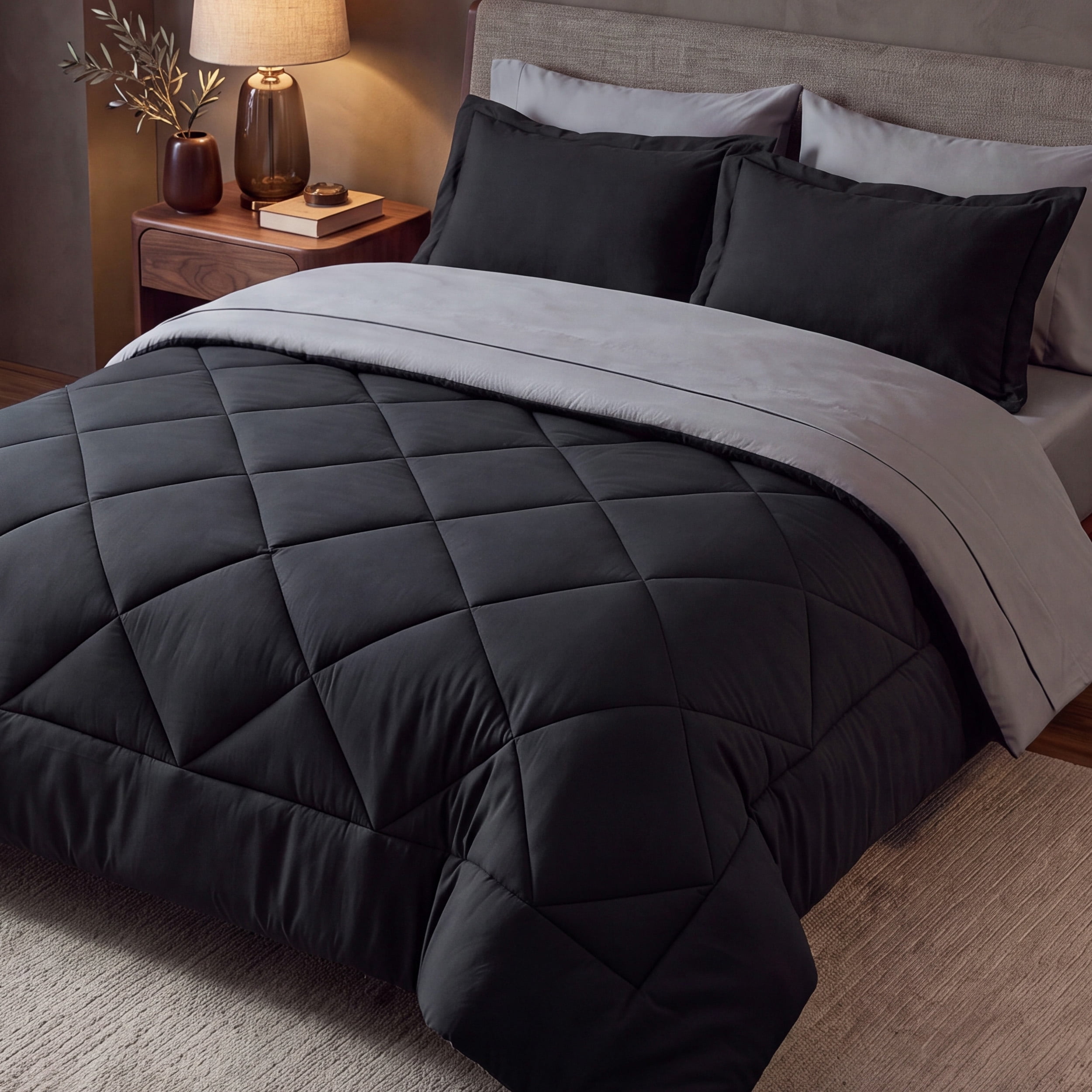 U Bedsure U by Bedsure King Comforter Set,7 Pieces Bed in a Bag, Reversible Lightweight Bedding Set, Black