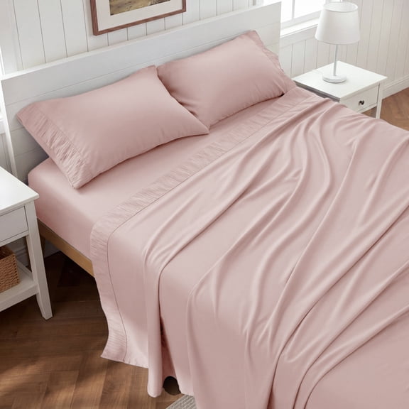 U by Bedsure King Sheets Set, 4 Pieces Deep Pockets Cooling Soft Polyester Microfiber Bed Sheets Set, Pink