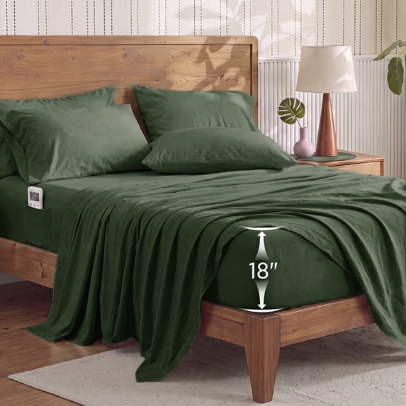 U by Bedsure King Sheets Set, 6 Pieces 18" Deep Pockets Soft Prewashed Microfiber Bed Sheets, Olive Green