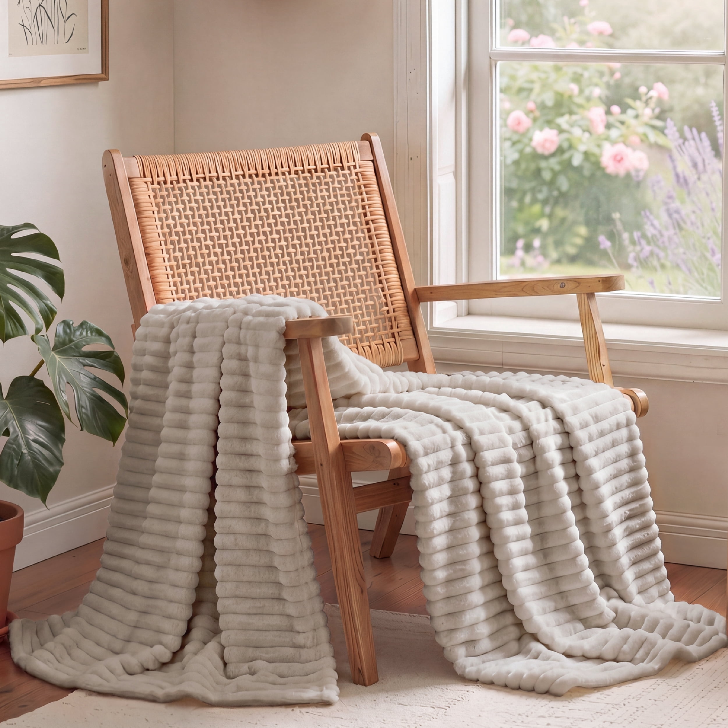 U Bedsure U by Bedsure Linen Fleece Throw-XL Blanket for Couch, Super Soft Cozy Blankets Mothers Gifts Day for Women, Girls, 50x70 inches