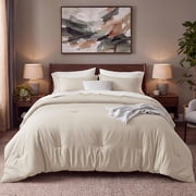 U by Bedsure Queen Comforter Set Beige, 7 Pieces Reversible Bed in a Bag, Boho Lightweight Bedding Set, Contrasting Desi