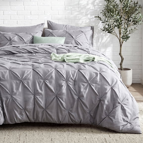 U by Bedsure Queen Comforter Set Grey, Bed in a Bag Queen Size Bedding, 7 Pieces Pinch Pleat All Season Comforter with Sheets, Pillowcases & Shams