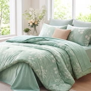 U by Bedsure Queen Comforter Set Sage Green, Bed in a Bag Queen Size Bedding, 7-Pieces Botanical Flowers Spring Comforter, Sheets, Pillowcases & Shams