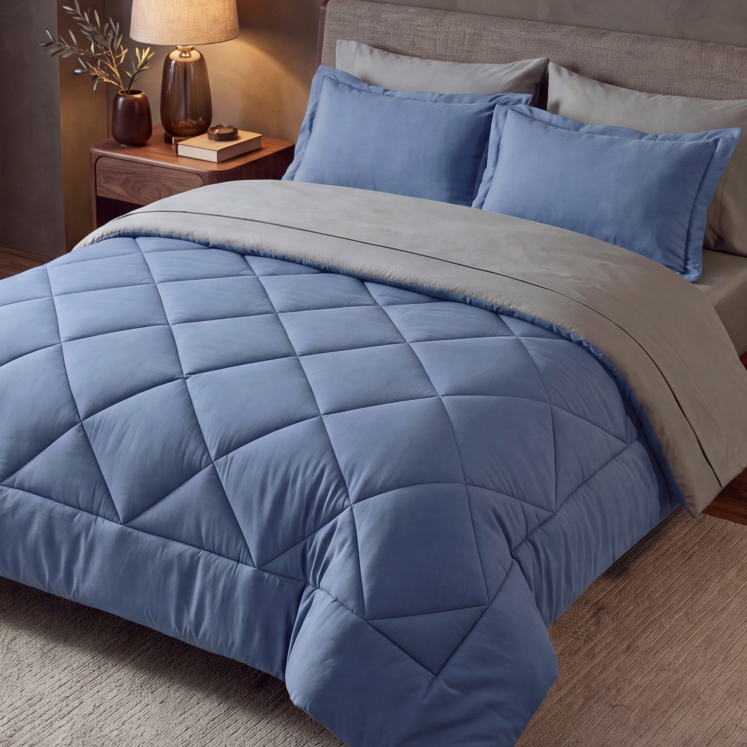 U Bedsure U by Bedsure Queen Comforter Set,7 Pieces Bed in a Bag, Reversible Lightweight Bedding Set, Blue