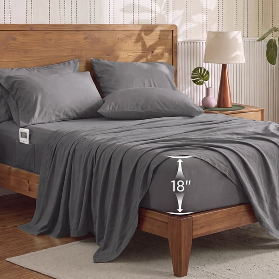 U by Bedsure Queen Sheets Set, 6 Pieces 18" Deep Pockets Soft Prewashed Microfiber Bed Sheets Set, Gray