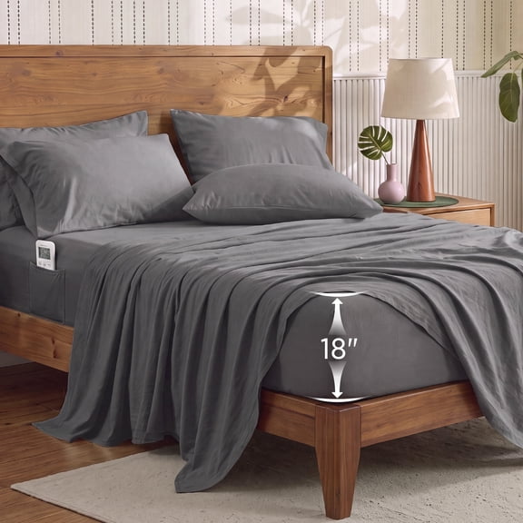 U by Bedsure Queen Sheets Set, 6 Pieces 18" Deep Pockets Soft Prewashed Microfiber Bed Sheets, Gray