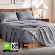 U by Bedsure Stay Put Queen Sheet Sets, 4 Piece 18" Deep Pockets Non-Slip Polyester Microfiber Bed Sheets, Gray
