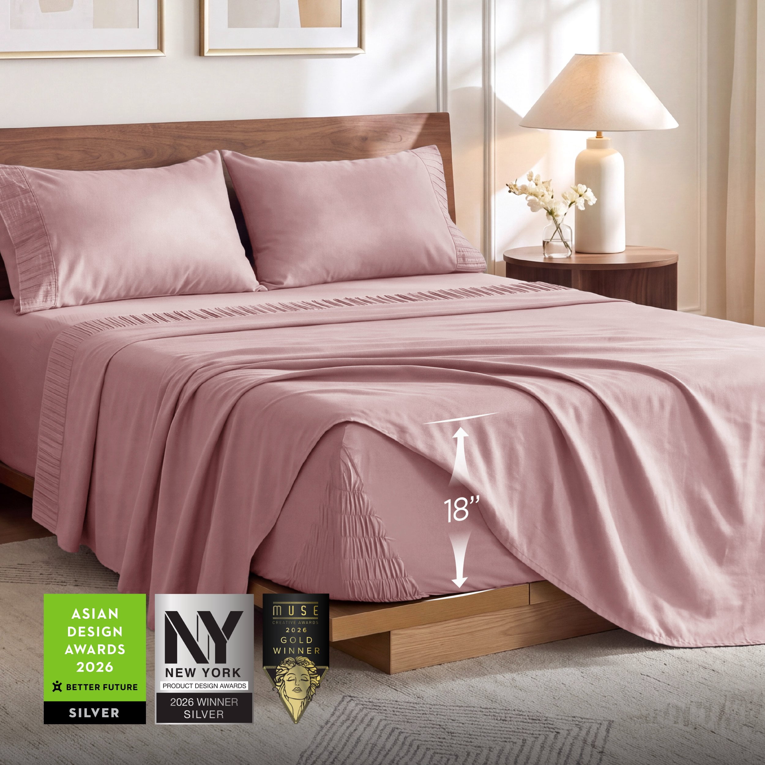 U Bedsure U by Bedsure Stay Put Queen Sheet Sets, 4 Piece 18" Deep Pockets Non-Slip Polyester Microfiber Bed Sheets, Pink