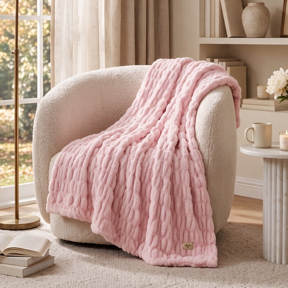 U by Bedsure Faux Fur Throw Blanket, Double-Sided 500GSM, Warm Soft Cozy, Machine Washable, 50x60 Winter Blanket, Pink