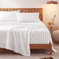thumbnail image 1 of U by Bedsure Striped King Sheets Set, 4 Piece 16" Deep Pockets Soft Prewashed Microfiber Jacquard Bed Sheets, White, 1 of 8