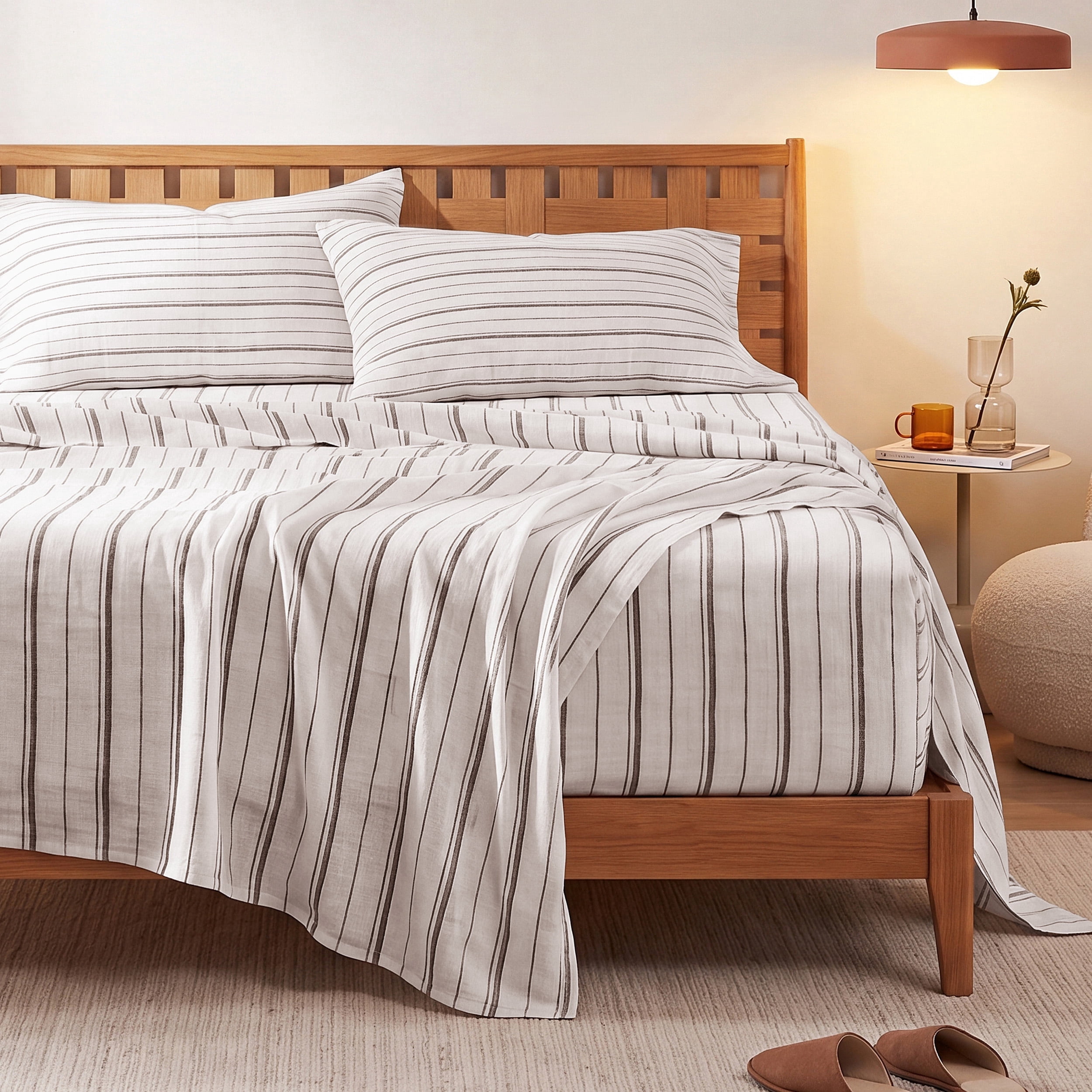 U Bedsure U by Bedsure Striped Queen Sheets Set, 4 Piece 16" Deep Pockets Soft Prewashed Microfiber Jacquard Bed Sheets, Beige