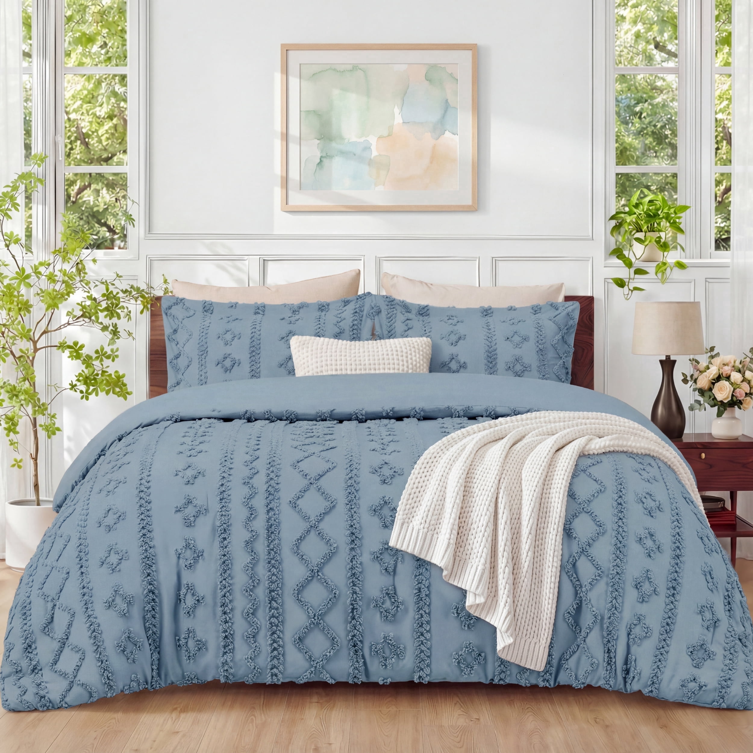 U by Bedsure King Tufted Boho Comforter Set, 3 Pieces Farmhouse Shabby ...