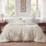 U by Bedsure Tufted Boho Comforter Set King, Beige, 3 Pieces Farmhouse Shabby Chic Embroidery Bedding Set, Soft Jacquard Comforter for All Seasons