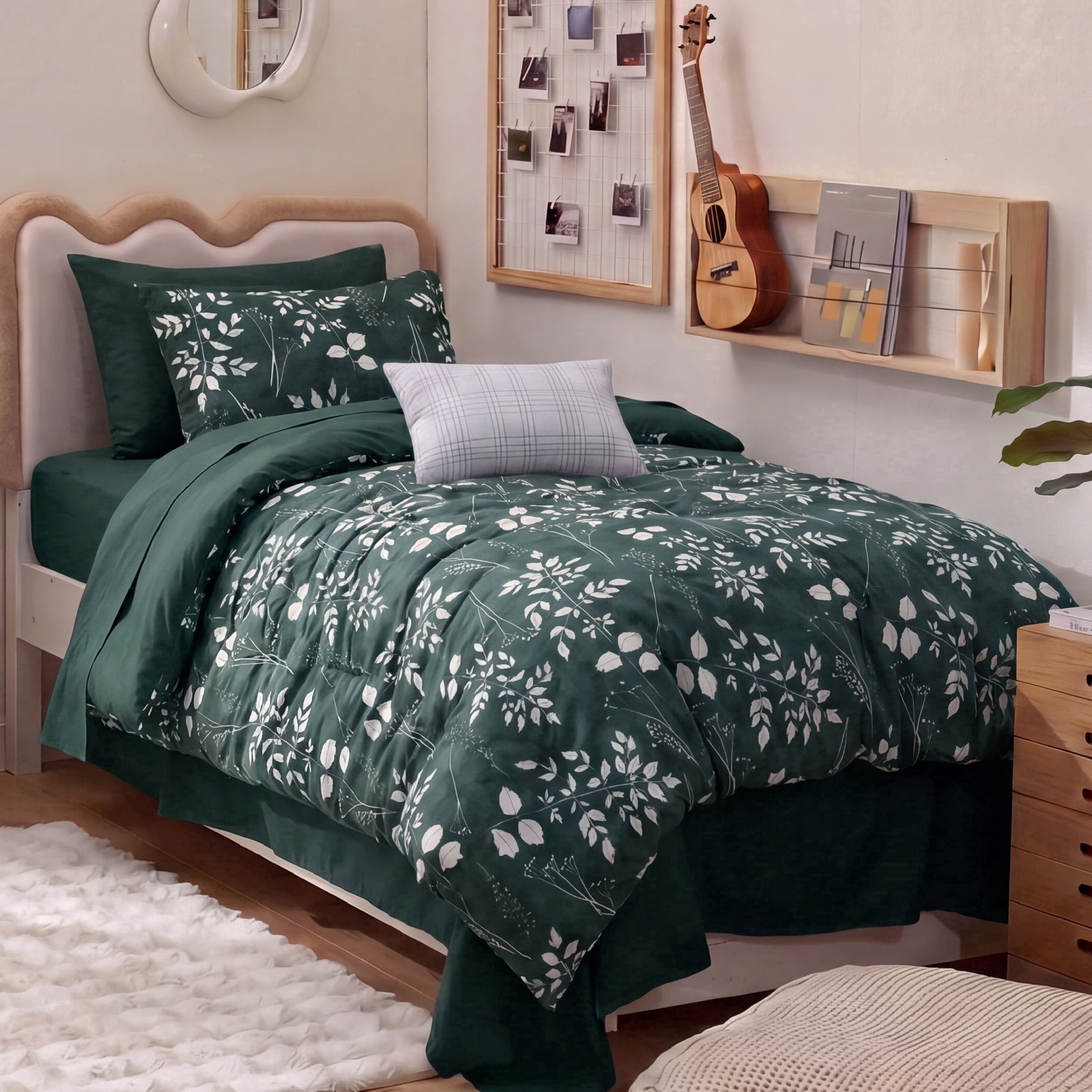U Bedsure U by Bedsure Twin/Twin XL Comforter Set for College Dorm Forest Green, Bed in a Bag Twin Size Bedding, 5-Pieces Botanical Flowers Spring Comforter, Sheets, Pillowcases & Shams