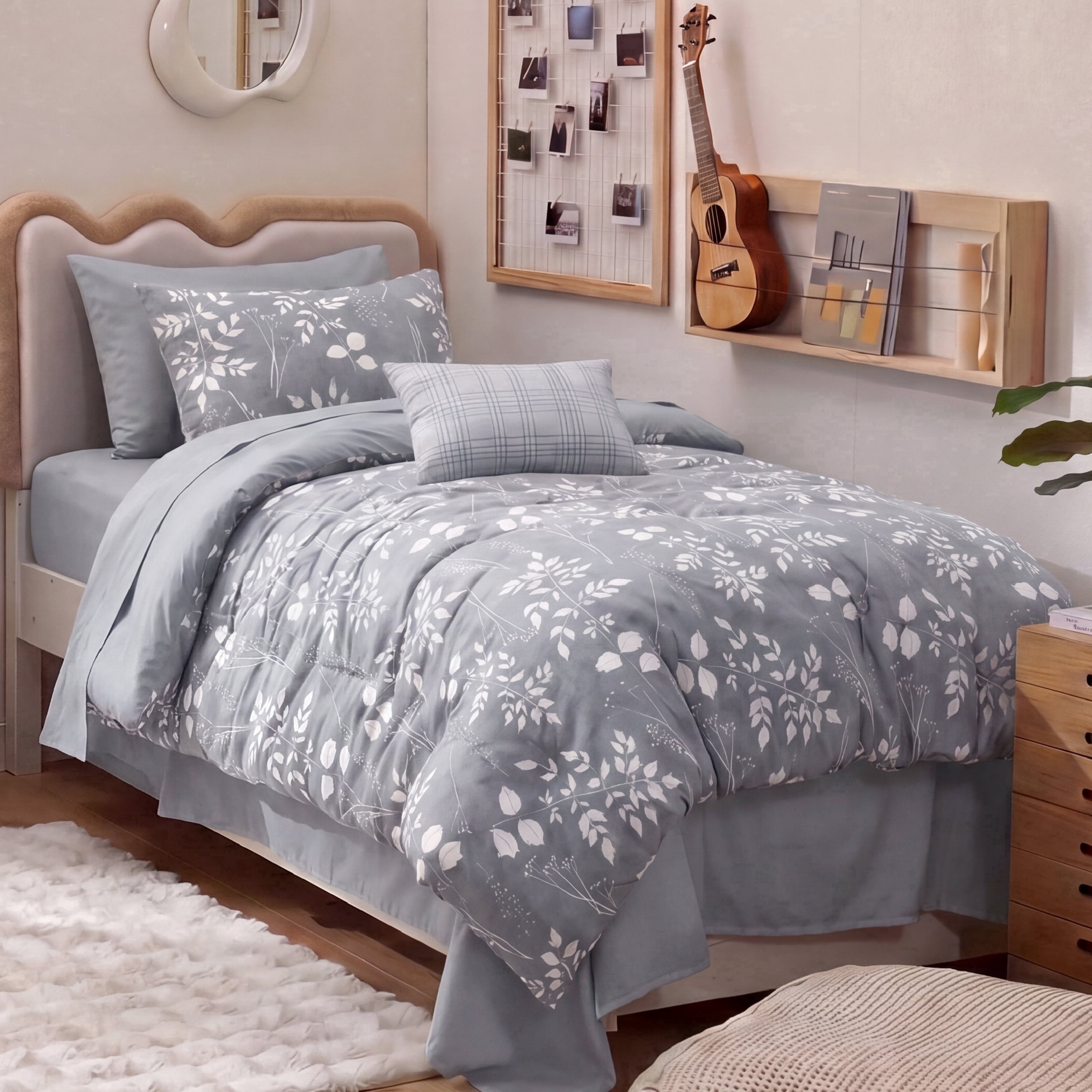 U Bedsure U by Bedsure Twin/Twin XL Comforter Set for College Dorm Grey, Bed in a Bag Twin Size Bedding, 5-Pieces Botanical Flowers Spring Comforter, Sheets, Pillowcases & Shams