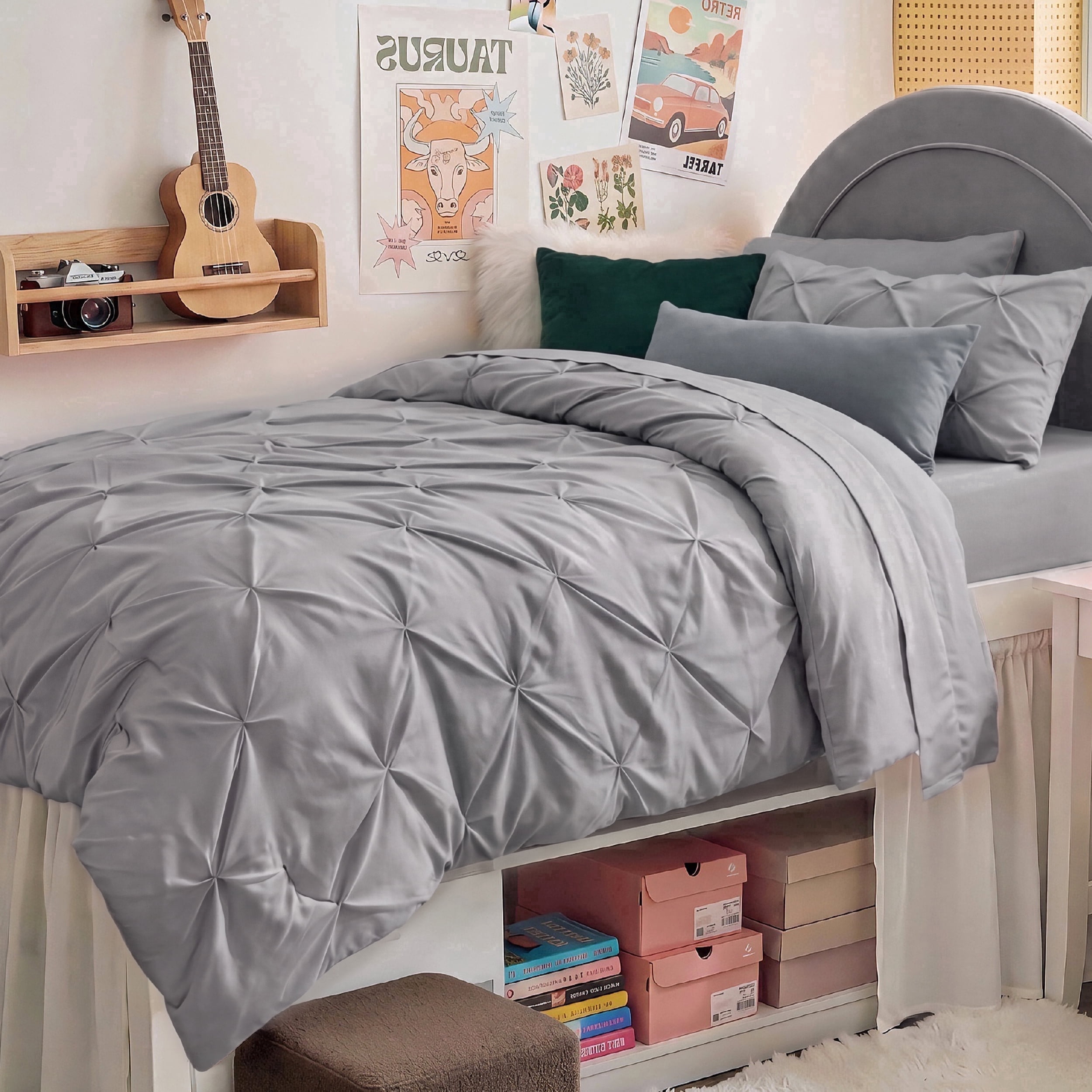 U Bedsure U by Bedsure Twin/Twin XL Comforter Set Grey, Bedding for College Dorm, 5 Pieces Bed in a Bag with Pinch Pleat Comforter, Sheets, Pillowcases & Shams