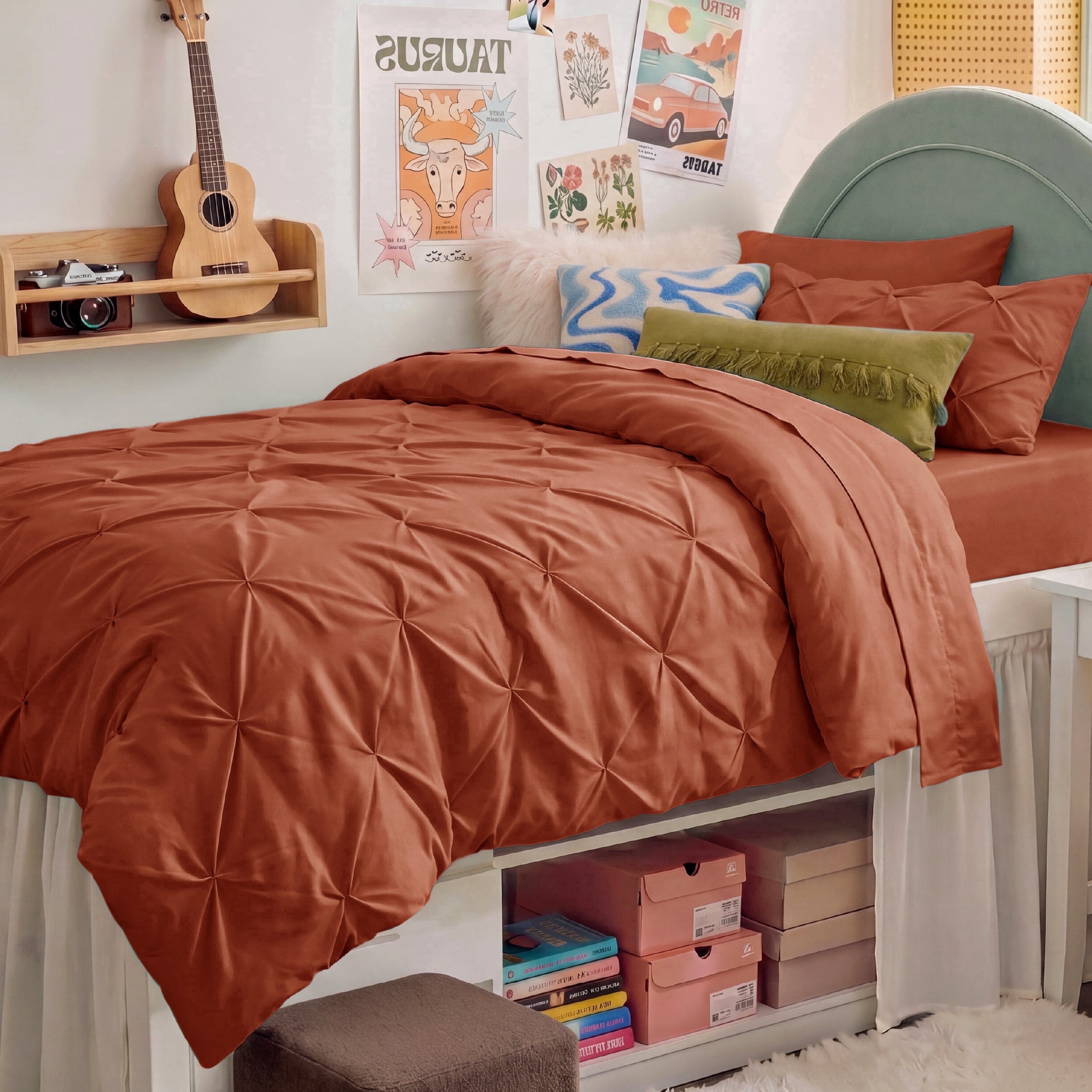 U Bedsure U by Bedsure Twin/Twin XL Comforter Set Burnt Orange, Bedding for College Dorm, 5 Pieces Bed in a Bag with Pinch Pleat Comforter, Sheets, Pillowcases & Shams