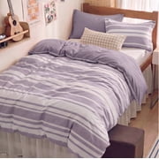 U by Bedsure Twin/Twin-XL Comforter Set Purple, 5 Pieces Reversible Bed in a Bag, Striped Dorm Bedding Set, All-Season