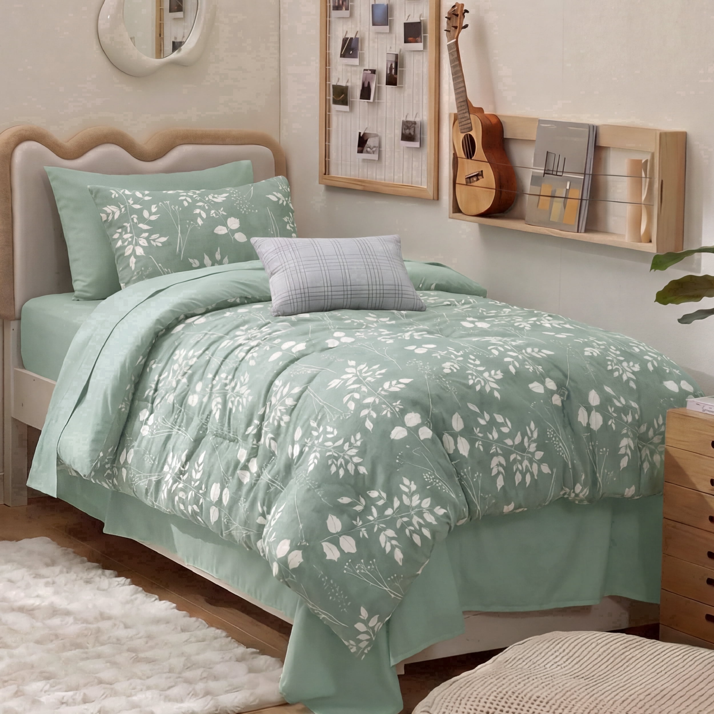 U Bedsure U by Bedsure Twin/Twin XL Sage Green Comforter Set for College Dorm Girl, 5-Pieces Bed in a Bag with Botanical Flowers Comforter, Sheets, Pillowcases & Shams