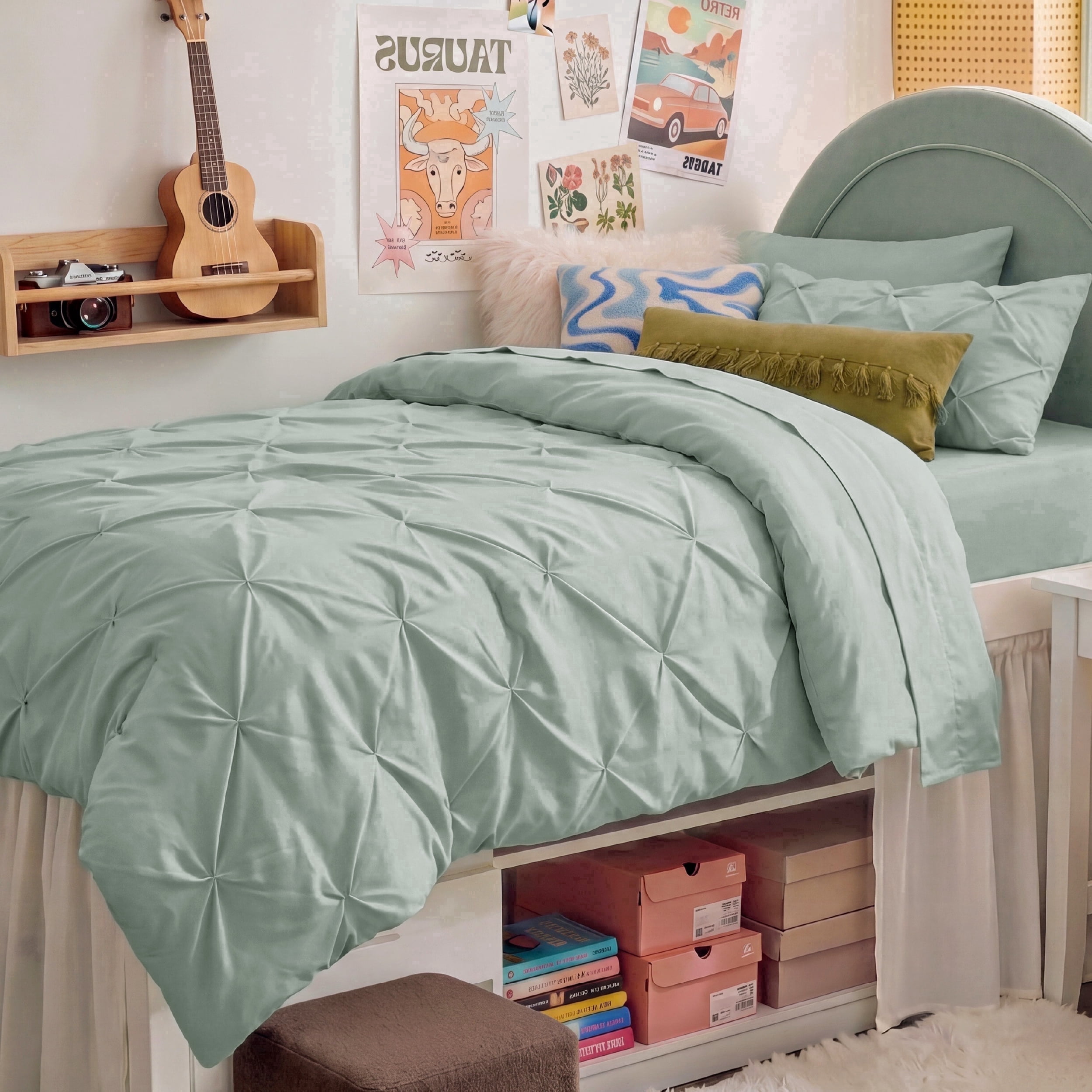 U Bedsure U by Bedsure Twin/Twin XL Comforter Set Sage Green, Bedding for College Dorm, 5 Pieces Bed in a Bag with Pinch Pleat Comforter, Sheets, Pillowcases & Shams