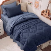 U by Bedsure Twin/Twin-XL Comforter Set, 5 Pieces Bed in a Bag, Reversible Lightweight Dorm Bedding Set, Navy