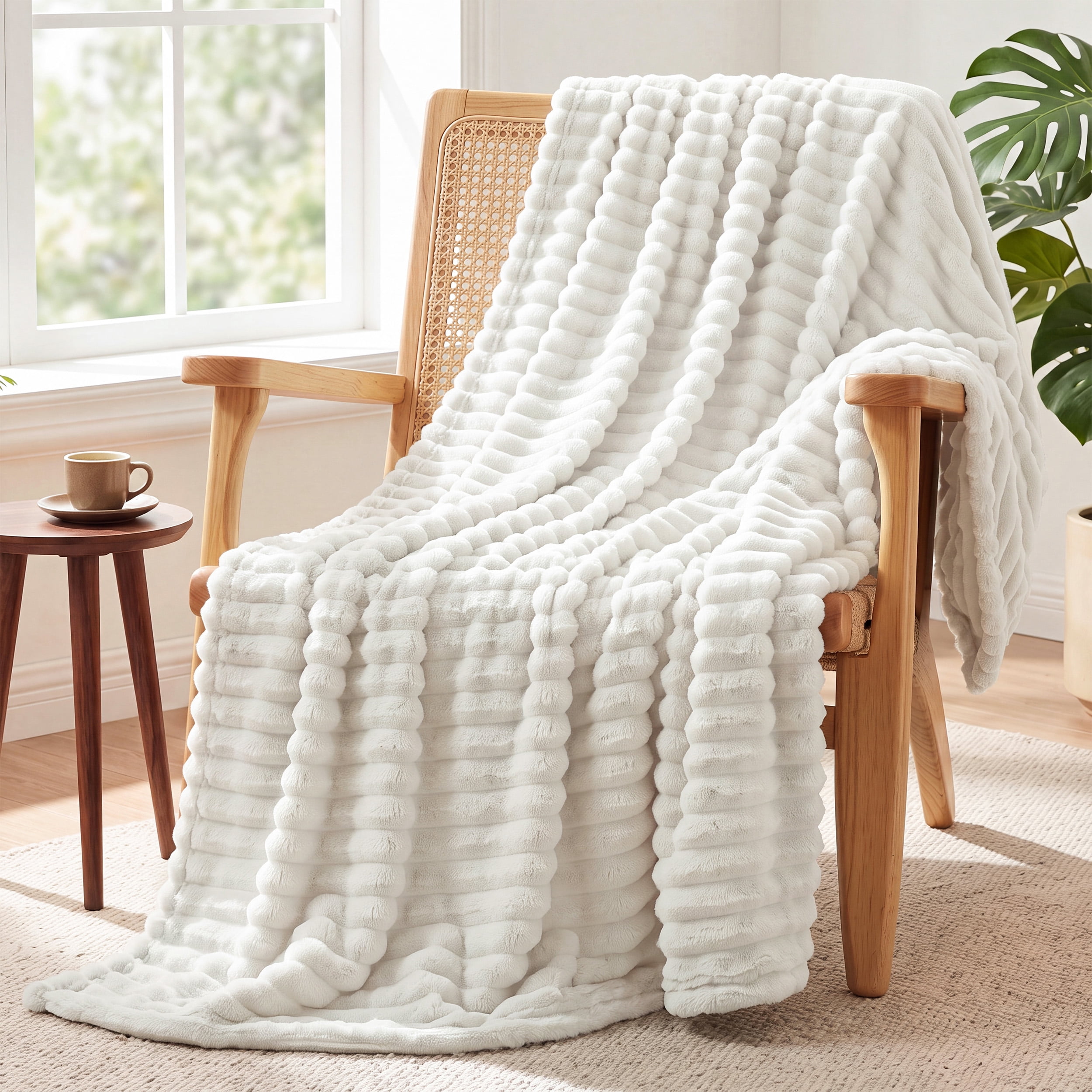 U Bedsure U by Bedsure White Fleece Throw Blanket for Couch, Super Soft Cozy Blankets for Women, Girls, Bed & Travel, 50x60 inches