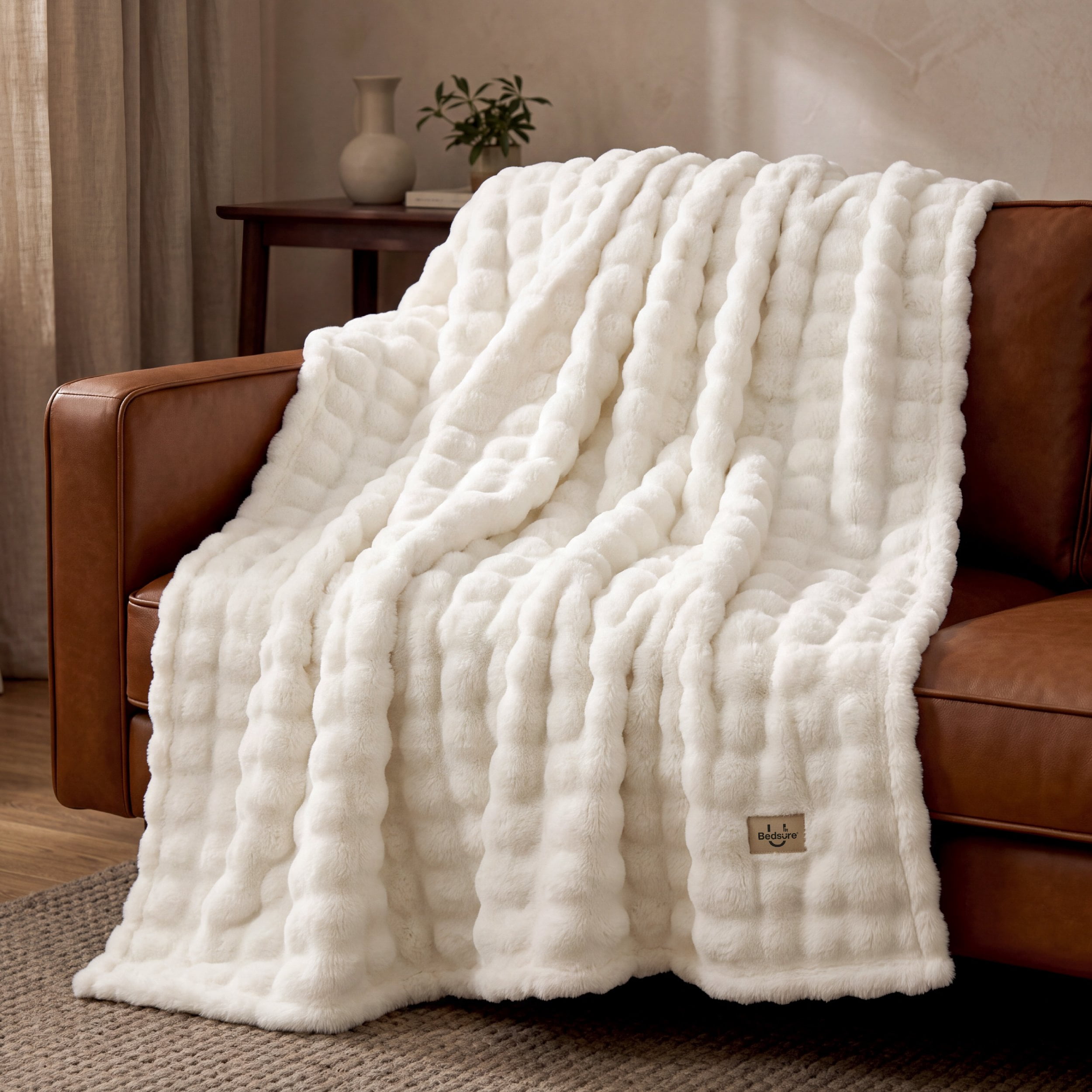 U Bedsure U by Bedsure 3D Bubble Faux Fur Throw Blanket, Cream White Cloud Textured Soft Plush Decorative Blanket for Couch, Sofa & Bedroom, All Season Cozy Gift Throw, 50x60 Inches