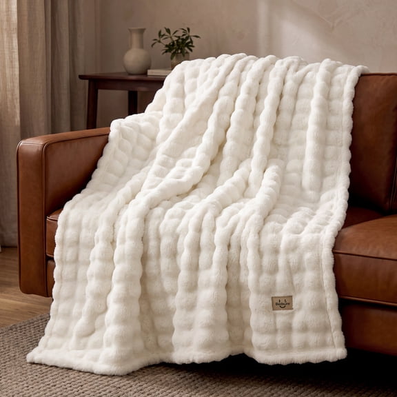 U by Bedsure 3D Bubble Faux Fur Throw Blanket, Cream White Cloud Textured Soft Plush Decorative Blanket for Couch, Sofa & Bedroom, All Season Cozy Gift Throw, 50x60 Inches