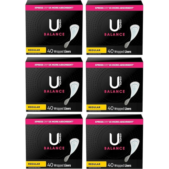 U by CQRF Balance (Previously Lightdays Plus) Wrapped Panty Liners, Regular Length, Unscented, 40 Count - 6 Pack (Includes 240 Liners Total)