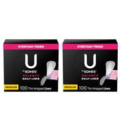 U by Kotex Balance Daily Wrapped Panty Liners, Light Absorbency, Regular Length, 100 Count 2 Pack