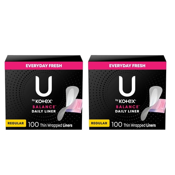 U by Kotex Balance Daily Wrapped Panty Liners, Light Absorbency, Regular Length, 100 Count (2 Pack)
