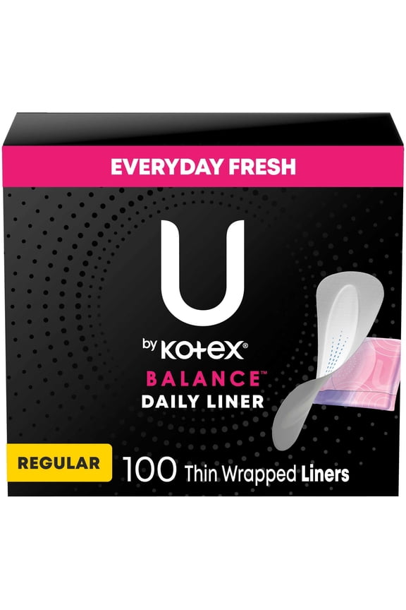U by Kotex Balance Daily Wrapped Panty Liners, Light Absorbency, Regular Length, 100 Count