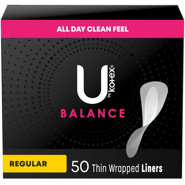 U by Kotex Balance Daily Wrapped Panty Liners, Light Absorbency, Regular Length, 50 Ct