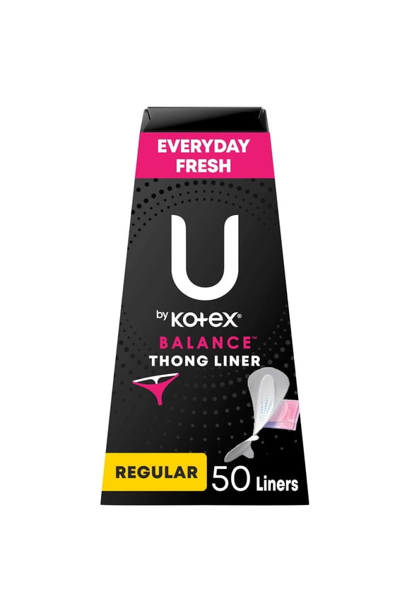 U by Kotex Balance Daily Wrapped Thong Panty Liners, Light Absorbency, Regular, 50 Count